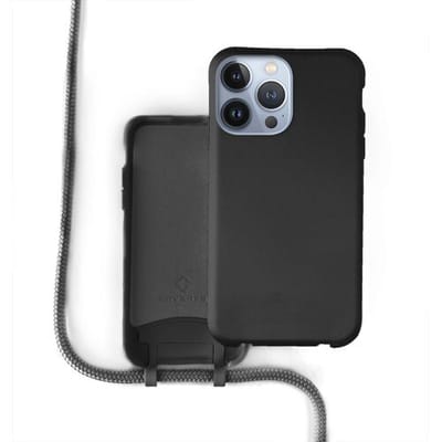 Coverzs Silicone case met koord - Telefoonhoesje met koord - Backcover hoesje met koord - touwtje - geschikt voor Apple iPhone 13 Pro Max - zwart