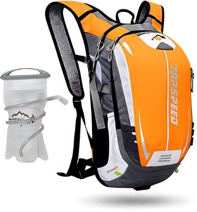 CarryQuest® - 18L Hydratatie Rugzak + 2L Waterzak - Waterafstotende Nylon Fietsrugzak met Reflecterende Strepen, Fluit & Elastische Flessenhouders - 45x24x15 cm - Geel