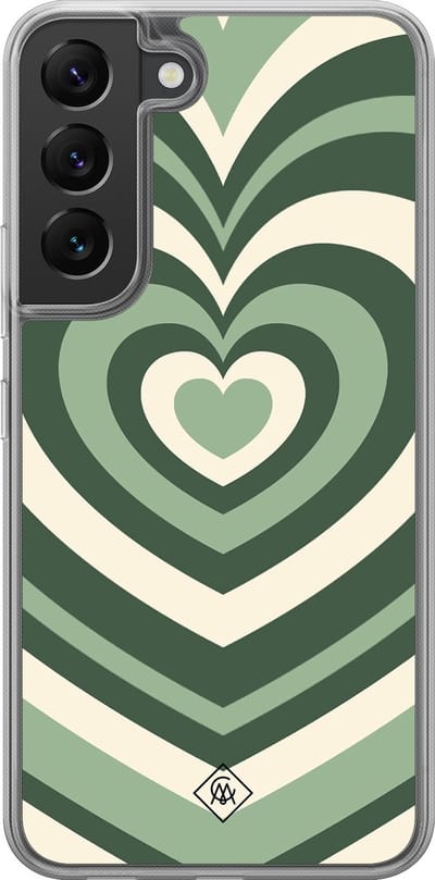 Casimoda® hoesje - Geschikt voor Samsung Galaxy S22 - Groen Hart Swirl - 2-in-1 case - Schokbestendig - Illustratie - Verhoogde randen - Groen, Transparant
