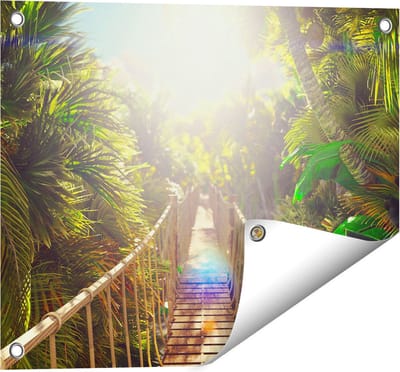 Gards Tuinposter Houten Brug in de Tropische Jungle - 50x40 cm - Tuindoek - Tuindecoratie - Wanddecoratie buiten - Tuinschilderij