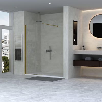 FugaFlow Efficiente Vetro 2.0 Inloopdouche - 110x200cm - wandprofiel - stabilisatiestang - helder glas - goud mat