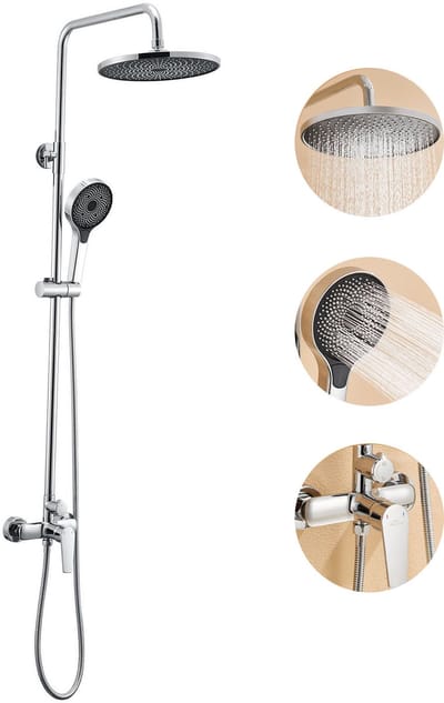 Auralum Max Regendouche Chroom - Douche Set - Douchesysteem met Handdouche - Verstelbare Hoogte 103-139 cm - Met Douchekraan - 3 Standen Handdouche - Waterbesparend