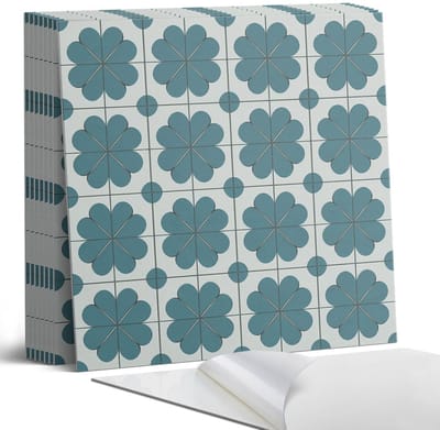 Coloray Plaktegels - Bloemenpatronen in het arrangement Portugese Tegels - 30 cm x 30 cm - Turkoois Plaktegels - 9 stuks - Vierkant PVC Tegels - Plaktegels Keuken - Zelfklevende Vloertegels - Vinyltegels Vloer Zelfklevend - Zelfklevende Tegels