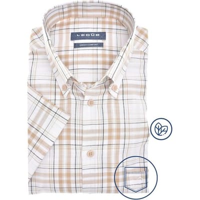 Ledûb Overhemd Sandy Checkered Classic Licht Bruin / male