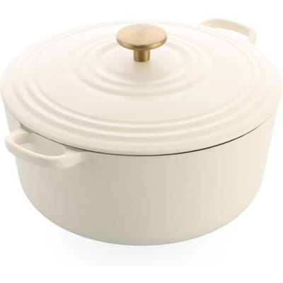 BK Bourgogne Braadpan Gietijzer 24cm/4.2l - inductie braadpan - gietijzeren braadpan - ovenbestendig tot 230 graden - deksel met druipringen - wit geëmailleerde binnenkant - Cream White