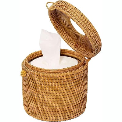 Dailygoods- Tissuedoos Houder - Ronde Containerdispenser - Rieten Toiletpapierhouder - Milieuvriendelijk - Biologisch Afbreekbaar - Geschikt voor Badkamer - Papierdispenser