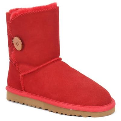 Echte Hoge Kwaliteit Australië Winter Dames Sneeuwlaarzen Koe Split Leer Enkellaarsjes Vrouw Gesp Botas Mujer Groot 44 39 red