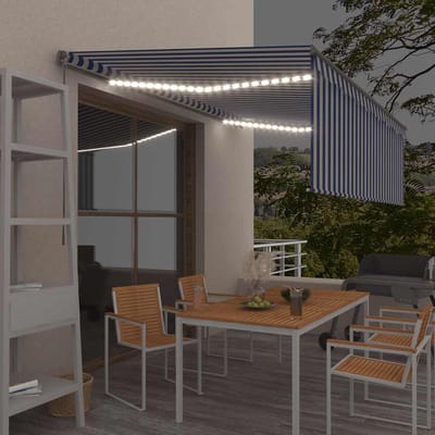vidaXL - Luifel - handmatig - uittrekbaar - rolgordijn - LED - 4,5x3 - m - blauw - wit
