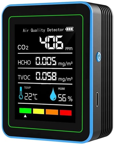 Luchtkwaliteitsmeter - Luchtkwaliteitsdetector - Binnenlucht Meten - 5 In 1 Metingen - 90x70x35mm - Zwart