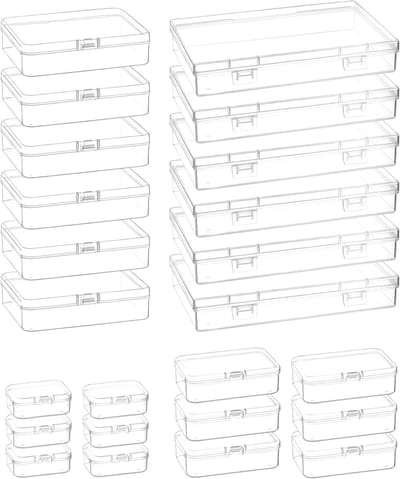 Set van 24 Plastic Opbergdozen met Scharnierende Deksels voor Kralen, Sieraden en Creatief Werk - Verkrijgbaar in 4 Formaten van 5,5 x 4 x 2 cm tot 18 x 11 x 3 cm