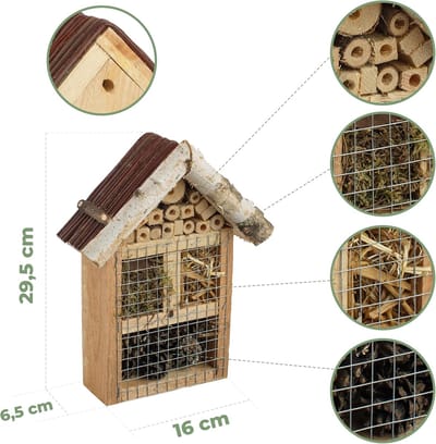 Bijenhotel - insectenhotel - onbehandeld - bijenhuis van massief hout voor bijen - lieveheersbeestjes en gaasvliegen - insectenhuis en nesthulp om op te hangen (wilgendak)
