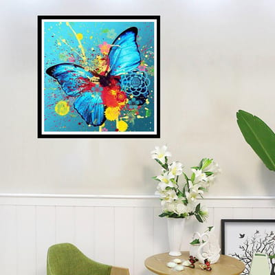 Collègues papillon, perceuse ronde complète, peinture diamant, broderie, décoration de la maison 30x30CM blue