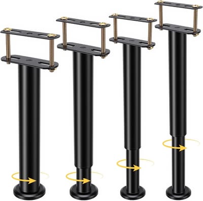 4 stuks in hoogte verstelbare bedpoten van metaal, in hoogte verstelbaar 25-42 cm, zwarte bedsteun met montageplaat, bedpoten voor bedsteun, bank, kast, tafel