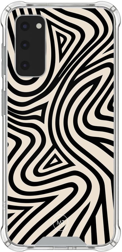 Hoesje (shockproof) geschikt voor Samsung Galaxy S20 FE - Groovy lines - Extra sterke case - TPU/polycarbonaat - Print - Zwart, Wit, Transparant