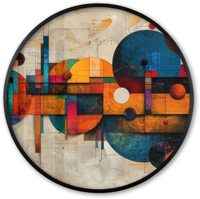 Poster in lijst Rond - Fotolijst 60x60 cm - Posters - Kunst - Kleurrijk - Modern - Vormen - Ronde posterlijst zwart - Decoratie - Wanddecoratie woonkamer - Muurdecoratie slaapkamer