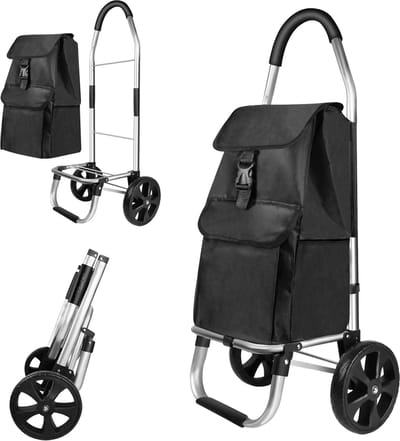 Boodschappentrolley 2-in-1 – Stevige Winkelwagen met Steekwagen Functie, Duurzaam & Lichtgewicht, Zwart