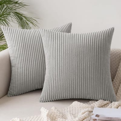Famanu – Set van 2 stuks ribfluwelen kussenslopen corduroy decoratief 40 x 40 cm lichtgrijs
