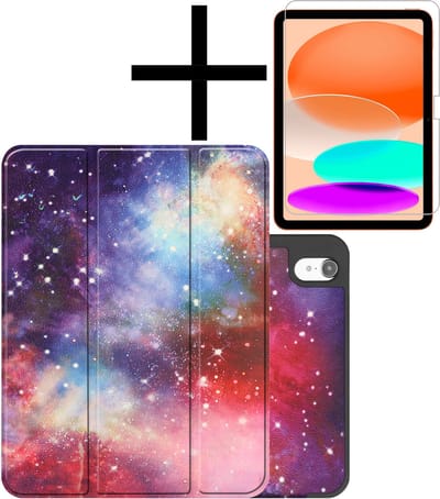 Hoes - Geschikt voor Apple iPad A16/A18 (2022/2025/2026) - 10.9 & 11 inch (10e, 11e & 12e generatie) - Met Screenprotector - Trifold Bookcase - Hard Cover Case - Met Uitsparing Geschikt voor Apple Pencil - Hardcover Book - Tablet Hoesje - Galaxy
