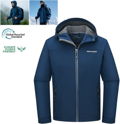 BUBW® Heren Outdoorjas - Windjack -Softshell Jas 4 Seizoenen - Fleece Gevoerd - Winddicht - Waterafstotend - Ademend - Rits Zakken - Met Capuchon - Navy - Maat M