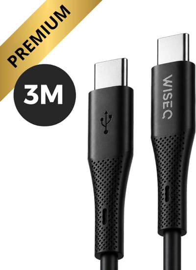 USB C oplaadkabel 3 meter - premium USB C datakabel - extra lang oplaadsnoer - geschikt voor Samsung en iPhone - WiseQ - Zwart