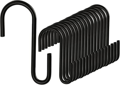 20 Stuks S-Haakjes van RVS, Zwart, Geschikt voor Zware Lasten, Ideaal voor Keuken, Kleding en Opbergruimte