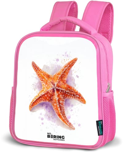 NoBoringSuitcases.com® - Rugzak roze - Schooltas meisjes - Oranje Zeester Illustratie - Kinder rugtas meisje - Boekentas kind - Kinderrugzak voor school - Schoolrugzak