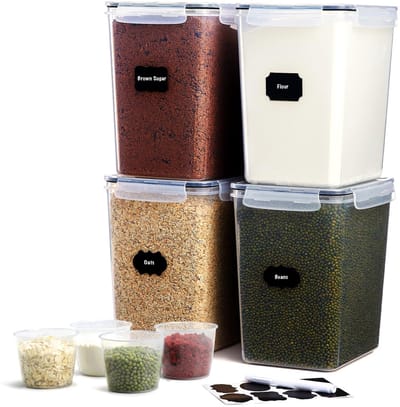 Unyqoos ® Extra Grote Luchtdichte Opbergcontainers Set van 4 met Maatbekers en Etiketten voor Keukengebruik