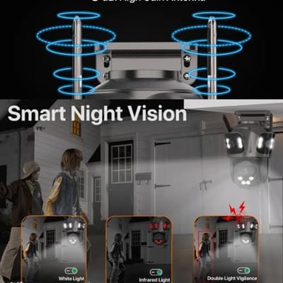 Beveiligingscamera - 4K/8MP - Spotlights - IP66 - Dual Lens 4X Digitale Zoom - 360° - Nachtzicht in kleur - Unieke drievoudig lensontwerp - 128G SD-kaart - Zwart