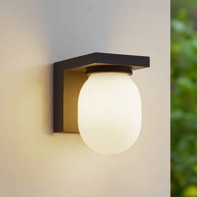 Lucande - Wandlamp buiten - 1licht - Aluminium, glas - H: 19.2 cm - E14 - grafietgrijs (RAL 840-M), wit