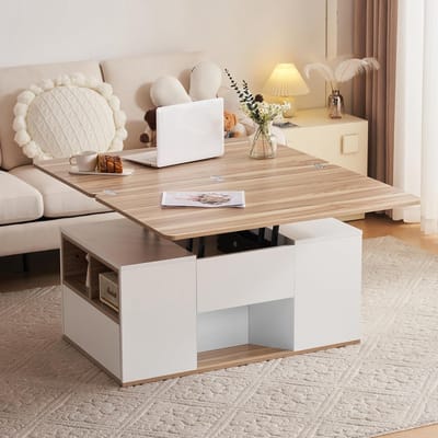 Multifunctionele Salontafel met Verstelbaar Tafelblad en Verborgen Opslag