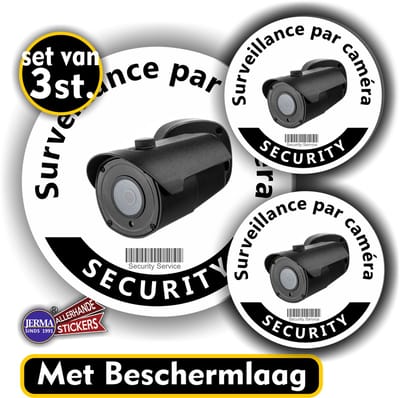 Jerma - Camera toezicht - Stickers - Surveillance par caméra - Franstalig - 3 st. - Ø 12 cm - 2x Ø 7 cm