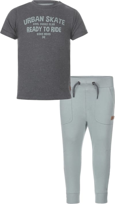Koko Noko - Kledingset - Jongens - Joggingbroek Dusty Blue - Shirt Steel Blue - Maat 110