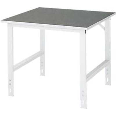 Rau werktafel Tom, handmatig in hoogte verstelbaar, 25 mm spaanplaat met linoleum bekleding, tot 500 kg, B 1000 x D 1000 x H 760-1080 mm, lichtgrijs/lichtgrijs
