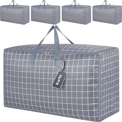 Extra grote opbergdozen met deksels - 4 stuks - voor verhuizing en kledingkast - wasopbergzakken met ritsen - sterke organizer verpakkingsdozen - grijs