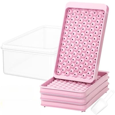 IJsblokjesvormen met Deksel en Opbergbox - Mini IJskogelmaker - Twist & Release - BPA-vrij - Voor Whisky, Cocktails, Koffie en Sap - 6-delige Set - Roze