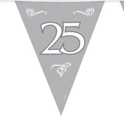 Folat Jubileum vlaggenlijnen - zilver - 6 meter - 25 jaar thema - feestartikelen