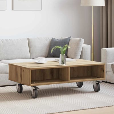 vidaXL - Bijzettafel - met - wielen - Artisan - Eiken - 90 - x - 50 - x - 30 - cm