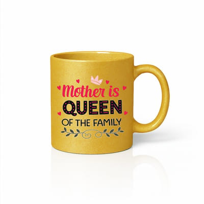 Mother is Queen of the Family Mok 330 ml – gouden koffiemok met moeder quote design – Cadeau voor mama