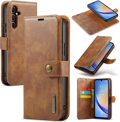 DG.MING Hoesje - Geschikt voor Samsung Galaxy A34 Hoesje - DG.MING 2-in-1 Book Case & Back Cover - Bruin