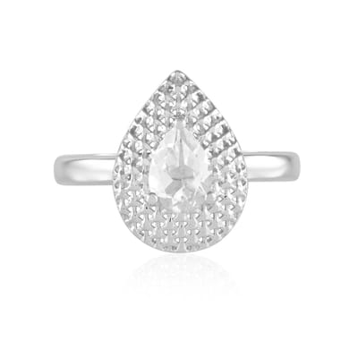 Cavill - Zilveren ring met 0,675 ct peervormige witte topaas - 925 Sterling zilver met platina coating - Elegante damesring - Tijdloos design