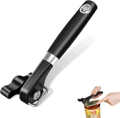 Handmatige blikopener zonder scherpe randen, roestvrij staal glazenpotopener schroefdekselopener, handheld, voor alle soorten levensmiddelen in blikjes, voor familie, picknick, keuken (zwart)