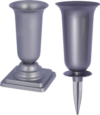 Form Plastic Grafvazen kunststof - set van 2x - zilver - H37 en 40 cm - bloemenvaas herdenkingsplaats