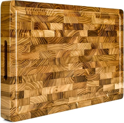 KAAMUT® Houten Snijplank Teak – Massief Kopshout – 45×30×4 cm – Extra Dik – Sapgeul & Antislip Voetjes