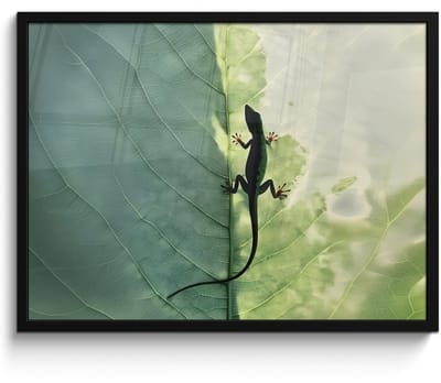 Poster in lijst - Fotolijst 80x60 cm - Posters - Hagedis - Blad - Nerven - Groen - Posterlijst zwart - Decoratie - Wanddecoratie woonkamer - Muurdecoratie slaapkamer