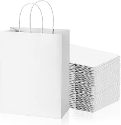 Witte papieren tassen met handvat - 30 stuks kleine kraft papieren tassen voor feestjes, bruiloften en kerstdecoratie