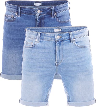 Only & Sons Heren Short Broeken ONSPLY 2 Pack regular/straight Fit Blauw Volwassenen Korte Jeans Broeken