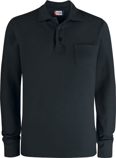 Clique Basic Polo Pocket L/S 028235 - Zwart - 4XL