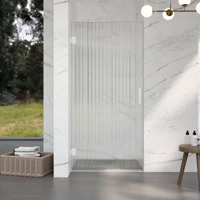 FugaFlow Eccelente Vetro Douchedeur - 90x200cm - 8mm - veiligheidsglas - ribbel - scharnieren - deurgreep - mat wit - helder