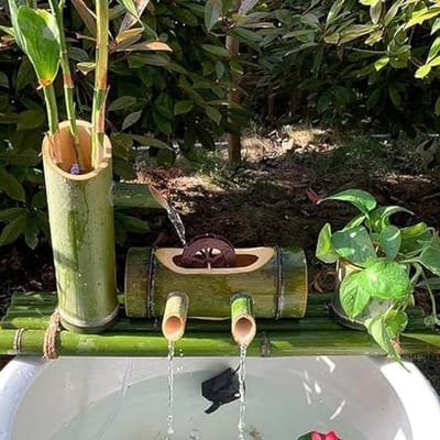 Bamboe fonteinset - Waterornament Draaiwiel - Tuin Decoratie - Handgemaakte Tuiten - Vrijstaand - Natuurlijk