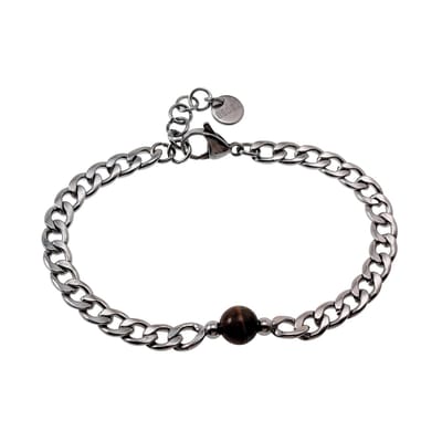 19 tot 22cm Armband Unisex - Gepolist RVS - Cubaanse Schakelarmband met Tijgeroog Steen - Dames - Heren
